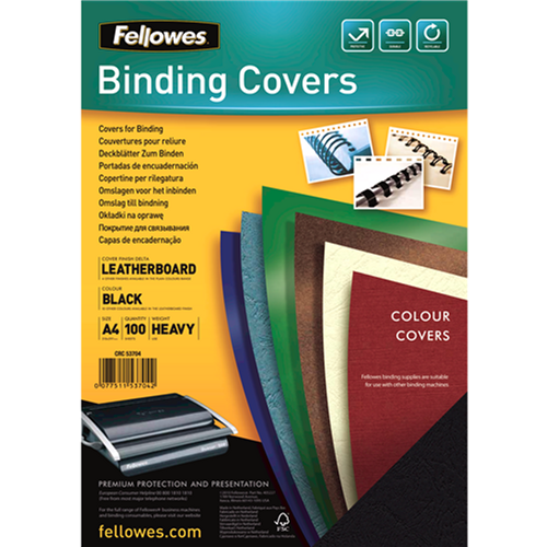 Fellowes Binding Covers Leathergrain Black A4 250gsm Pack of 100